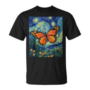 T-shirt Butterfly Van Gogh Style Starry Night pour adulte unisexe noir - Product Image 1