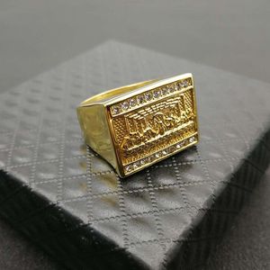 Nouvelle bague tendance pour homme en acier titane plaqué or 14 carats avec diamants, représentant la Cène des <span class=keywords><strong>Treize</strong></span> Apôtres chrétiens - Product Image 3