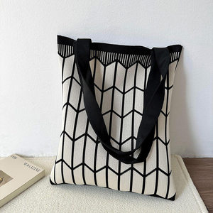 MOQ 100 pièces Sac à bandoulière tricoté tendance pour femme, grand sac fourre-tout décontracté, sac à main style coréen pour le <span class=keywords><strong>shopping</strong></span> et les cadeaux - Product Image 5