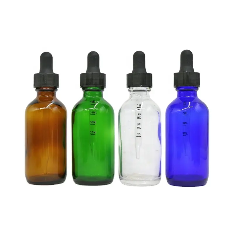 Boston rodada 60 ml 1oz oz 2 4 oz frascos conta-gotas de vidro para óleo essencial com conta-gotas de vidro escala