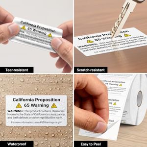 Étiquettes d'alerte sanitaire Californie 65, étiquettes d'avertissement 2x1 pouce, 500 autocollants en papier couché personnalisables, offre client - Product Image 5