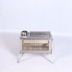 Portable Stainless Steel Wood <b>Stove</b> With Grill And Chimney Outdoor Camping <b>Stove</b> 36x28x27cm For 5 Or More People - Product Image 4