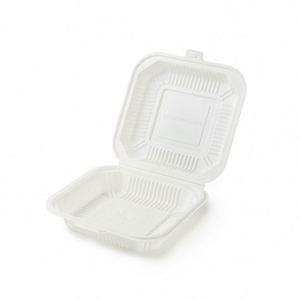 Vajilla Rectangular Desechable Biodegradable Blanca de 20.3x20.3cm, de Almidón de Maíz, con 3 Compartimentos, para Servicio de Catering en Restaurantes y Cantinas - Product Image 1