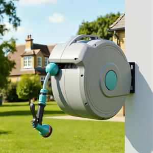 Enrouleur de tuyau de jardin <span class=keywords><strong>mural</strong></span> rétractable <span class=keywords><strong>manuel</strong></span> GARTENKRAFT DW-10S/20S/30S 1/2'' avec connecteur rapide 20M et buse - Product Image 1
