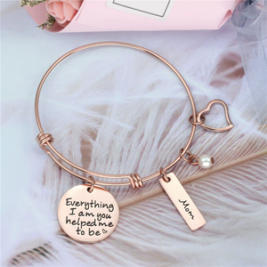 Bracelet ajustable en acier inoxydable avec inscription personnalisée « Tout ce que je suis, tu m'as aidé à devenir », idéal pour les cadeaux de la fête des mères - Product Image 4