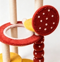 Tour d'escalade pour chat motif champignon à pois, griffoir en sisal multi-niveaux avec lit bulle transparent et jouet suspendu pour soulager l'ennui du chat