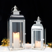 Ensemble de lanternes en acier inoxydable argenté, grand porte-bougie en verre pour Noël, extérieur, intérieur, jardin, mariage