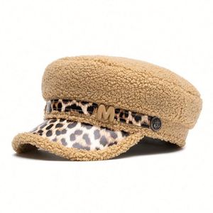 Nouvelle collection automne-hiver 2024, casquette plate en laine d'agneau à imprimé léopard, casquette tendance pour femmes, chapeau béret chaud - Product Image 6