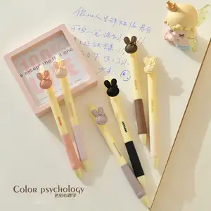 귀여운 만화 색깔 중립 젤 펜 창조적인 토끼 금속 클립 학생 검정 서명 펜