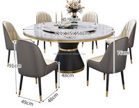 Table à manger ronde en marbre et chaises en cuir très vendues Ensemble de table à manger de luxe avec plateau en pierre rotatif Meubles de salle à manger