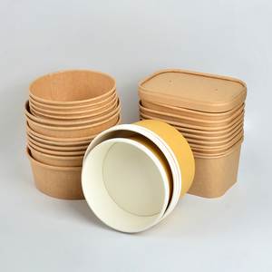 Juego de ensaladeras desechables de grado alimenticio de alta calidad de Venta caliente papel Kraft blanco con tapa - Product Image 1