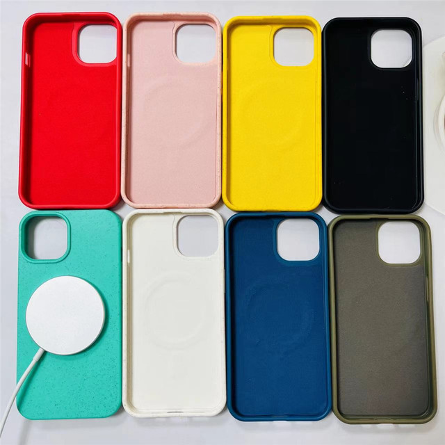 Compostable Recycled Wheat Straw Magnetic Charge Back Cover Degradable TPU Phone Case for iPhone 11 12 13 14 15 Pro Max Plus