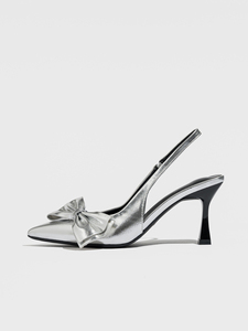 <span class=keywords><strong>Sandali</strong></span> con tacco a spillo <span class=keywords><strong>da</strong></span> donna in pelle PU <span class=keywords><strong>argento</strong></span> con fiocco, a punta, eleganti, per matrimoni e occasioni formali - Product Image 5