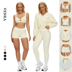 Conjunto Deportivo para Mujer, <span class=keywords><strong>Top</strong></span> Corto Sexy con Aberturas, Sudadera y Leggings de Cintura Alta sin Costuras, Conjunto de Yoga para Dama - Product Image 1