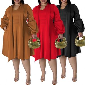 Produits populaires Ho Fall 2024, vêtements pour femmes grandes tailles, robe mi-longue à col et manches bouffantes - Product Image 1