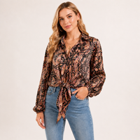 Chemisier à manches longues pour femme, noir et marron, à fleurs, pour le bureau, décontracté, chic, élégant, printemps/été 2026