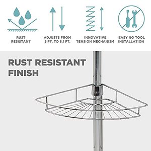 Cesta ajustable con barras de toalla para el hogar, 4 estantes con barra de tensión integrada, carrito de <span class=keywords><strong>Ducha</strong></span> - Product Image 5