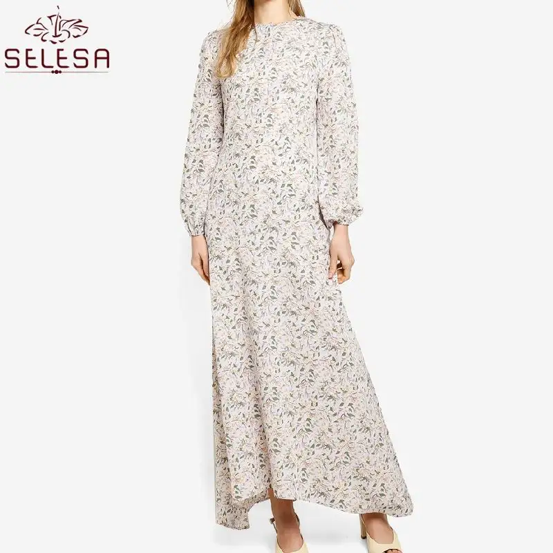 Professionale Delle Donne Casuali Abaya Maxi Musulmano Vestito Dalla Signora Del Merletto Top Donna Caftano Con La Perla Baju Kurung E Melayu