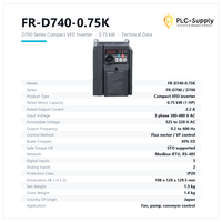 Variateur de fréquence FR-D740-0.75K Série D700 0,75 kW 1 CV Triphasé 380-480 V 2,2 A Modbus RTU intégré IP20 pour moteur à induction