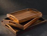 Ensemble de plateaux de cuisine uniques en bois d'acacia, grands plateaux de service avec poignées pour fêtes et événements