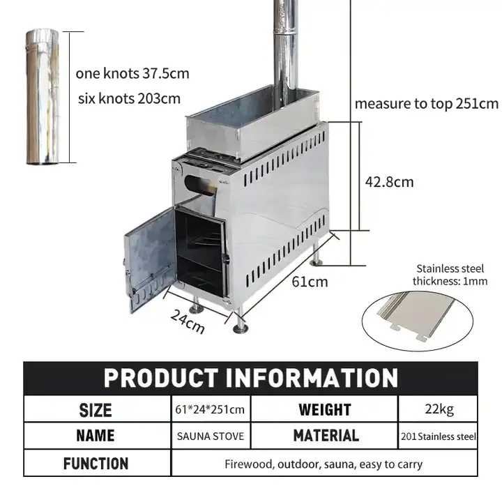 LESHU Factory Price Portátil Aço Inoxidável Fogão A Lenha Sauna Tenda Fogão com Longa Chaminé para Piquenique Ao Ar Livre Pesca Do Gelo