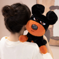 Peluche de chien noir et brun réaliste et moelleuse, idéale pour la décoration de chambre, adorable chiot assis en peluche, vente en gros disponible