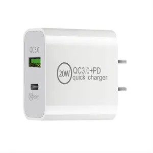 Chargeur mural USB-C 20W double port PD adaptateur d'alimentation QC3.0 charge rapide prise américaine adaptateur secteur