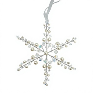 Ornement de Noël en forme de flocon de neige en cristal et perles fait main, élégante décoration de sapin perlée, décoration de fête - Product Image 6
