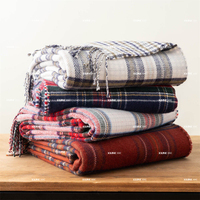 Couverture en laine tartan réversible 100% polyester, fabriquée sur mesure, douce au toucher, plaid décoratif pour cadeau ou décoration intérieure