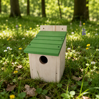Nid d'oiseaux en bois écologique résistant aux intempéries, en pin naturel, avec toit incliné vert, pour oiseaux sauvages de jardin extérieur, vente en gros