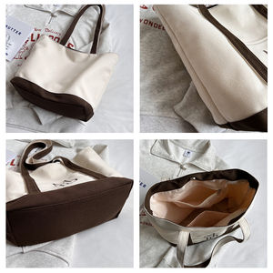 Bolso bandolera de lona Vintage de dos tonos para mujer, bolso de compras de lona de algodón, bolso de mano de lona bordado con monograma, bolso de playa - Product Image 4