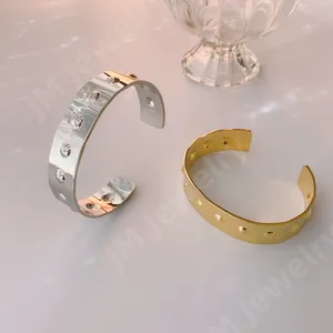 Persoonlijkheid Klinknagel Armband C-Vormige Verstelbare Open Zilver 18K Verguld Roestvrij Staal Goud Studs Vrouwen Manchet Armband