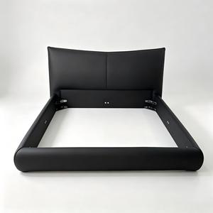 Cadre de lit moderne en cuir PU noir, taille King ou Queen, grand lit, mobilier de chambre à coucher - Product Image 2