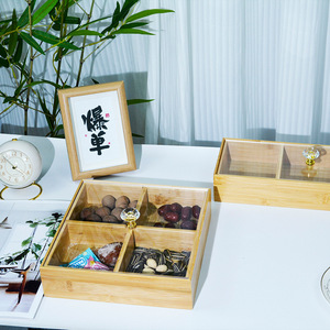 Solid Wood Dried Fruit <b>Box</b> With Compartments Transparent Lid 18L <b>Storage</b> For Home Living Room Snack Organizer - Product Image 3