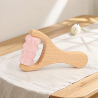 Rouleau de jade naturel avec 2 billes à fossettes, perles de quartz rose, manche en bois de hêtre pour lifting du visage, massage du cou, des épaules et du corps