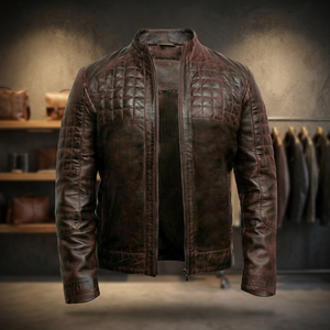 Vestes de motard en cuir et toile de style européen BS International, col mandarin, logo sur le devant, coupe-vent, imperméable, unisexe - Product Image 1