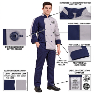Chaqueta de Chef Unisex de Poliéster y Algodón, 140 GSM, Doble Botonadura, Uniforme de Restaurante, Chaqueta con Logotipo Personalizado - Product Image 4