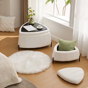 29.9" Wide 2-Piece Modern Faux Fur Upholstered Storage Ottoman Set with Metal Legs-Bedroom Footrest & Shoe Changing <b>Stool</b> - Product Image 4