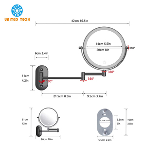 8-inch màu đen hiện đại LED TREO TƯỜNG gương mỹ phẩm 10x độ phóng đại có thể sạc lại cạo râu gương - Product Image 4