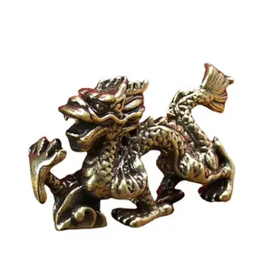 Grosir kerajinan tangan logam dekorasi Naga zodiak ornamen perunggu Solid ornamen kreatif