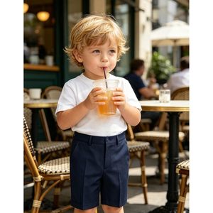 Shorts Bermuda Garçon Taille Moyenne en Coton Élasthanne Extensible, Uniforme Scolaire, Devant Plat avec Poches, Shorts Décontractés d'Été - Product Image 4