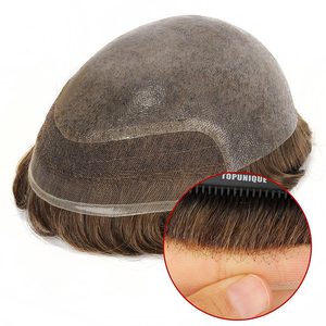 Parrucca anteriore in pizzo indiano da <span class=keywords><strong>uomo</strong></span> da 6 pollici stile onda corpo vergine <span class=keywords><strong>capelli</strong></span> umani pezzo frontale Toupee frange frangia riparazione pelle sottile - Product Image 1