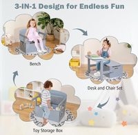 Rincón de Lectura de Madera Convertible en Banco de Almacenamiento de Juguetes, Juego de Mesa y Silla para Niños, para Preescolar, Habitación Infantil