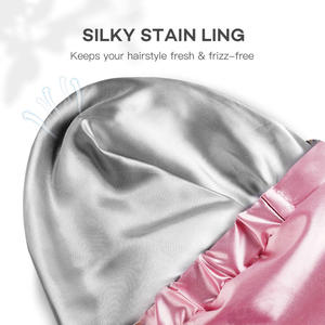 Gorro de ducha grande para mujer, gorro de ducha ajustable impermeable reutilizable con forro de satén de seda, gorro de ducha de lujo para cabello largo - Product Image 4