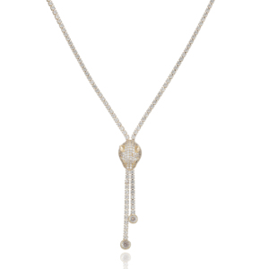 Collar de tenis glamuroso con colgante en Y, con circonitas cúbicas (CZ) de pavé completo, chapado en oro de 14K sobre latón, cadena con borlas, joyería llamativa para mujer, ideal para cócteles, venta al por mayor - Product Image 3