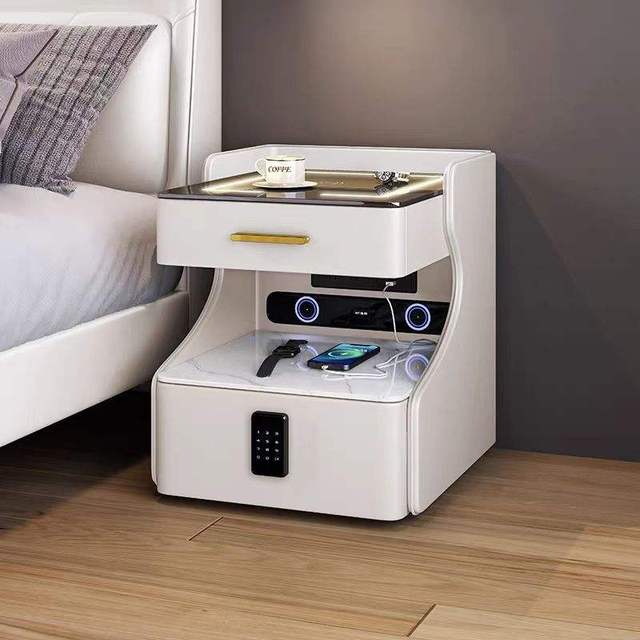 Mirrored Smart Nightstand Modern Bedside Table with Wireless Charging LED Display for Luxury Bedroom Decor