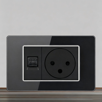 Prise murale PC noire moderne 0 prises CA 230V 10A IP20 2 modules intégrés Wi-Fi compatible application Smart Life Port USB-C YUHE 86x86mm 1m