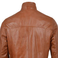 Veste en cuir véritable pour homme, col montant, fermeture éclair, style motard, vêtement d'extérieur décontracté pour l'automne, couleur marron