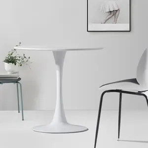 Tulip Base Nordic Luxury White Restaurant Furniture Table Wood Round Metal Base Dining Table