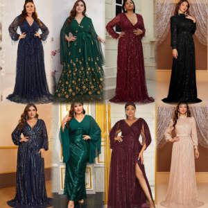 Robe de soirée élégante à prix bas, style européen et américain, nouvelle robe de soirée à sequins, col unique, fendue - Product Image 3